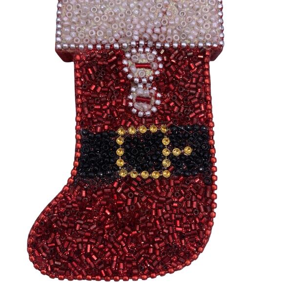 Hallmark Red Beaded Christmas Stocking (1HGO2679) Santa Suit Tree Ornament NWT - Picture 4 of 5